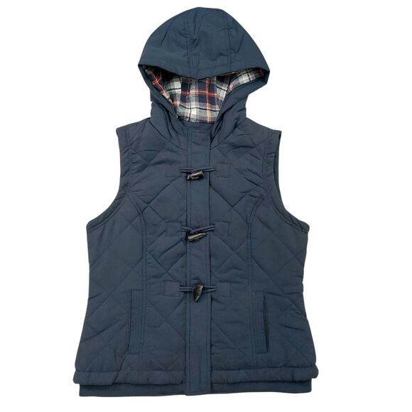BGSD Vest Womens Medium Navy Quilted Hooded Full Zip Flannel Lined Outdoor - Picture 1 of 12